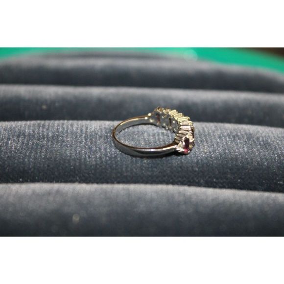Purple Stone Clear Rhinestones Silver Band Fashion Costume Ring Size 5 - Picture 2 of 7